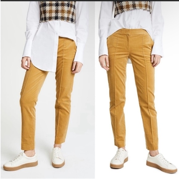 Tory Burch Mustard Yellow Devi Corduroy Straight Leg Trouser Pant Size 25 - Picture 1 of 7